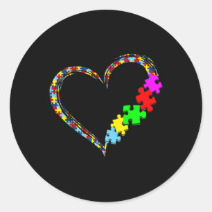 Autism Awareness Love Heart Puzzle Piece Gift Men Classic Round Sticker