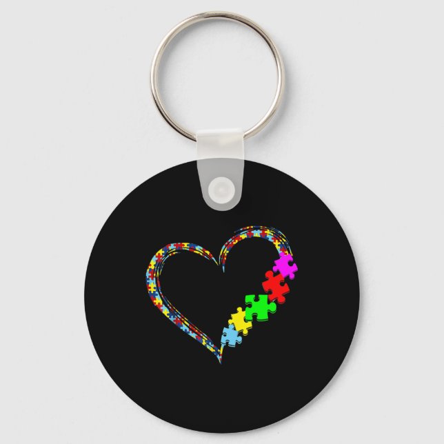 Autism Awareness Love Heart Puzzle Piece Gift Men  Key Ring (Front)