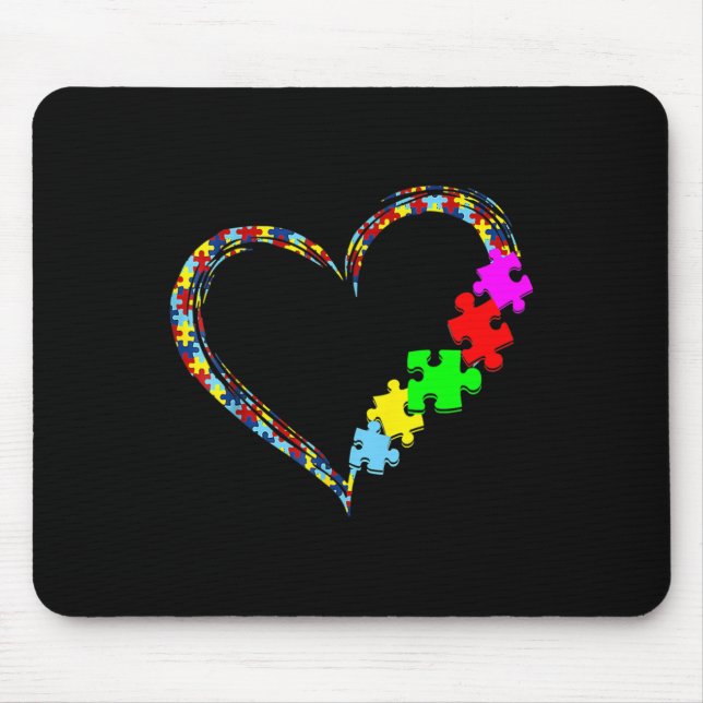 Autism Awareness Love Heart Puzzle Piece Gift Men  Mouse Mat (Front)