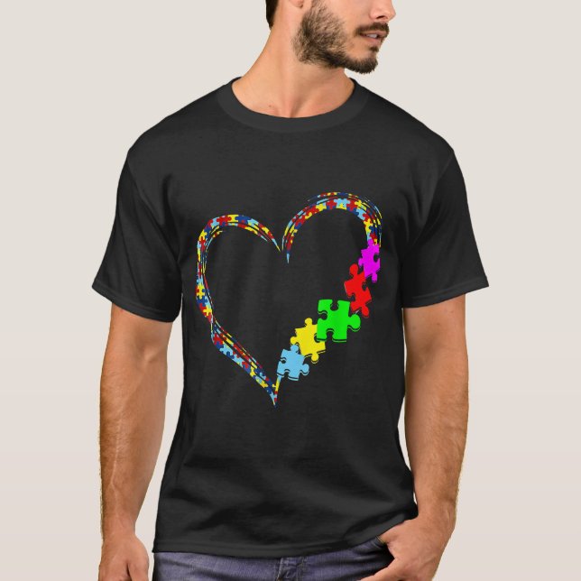 Autism Awareness Love Heart Puzzle Piece Gift Men  T-Shirt (Front)