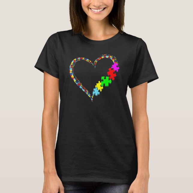 Autism Awareness Love Heart Puzzle Piece Men Women T-Shirt (Front)