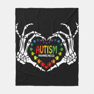 Autism Awareness Love Heart Puzzle Piece Skull Fleece Blanket
