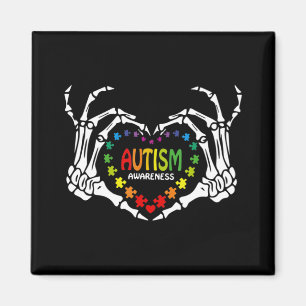 Autism Awareness Love Heart Puzzle Piece Skull  Magnet
