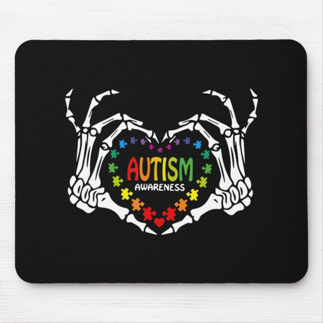 Autism Awareness Love Heart Puzzle Piece Skull  Mouse Mat (Front)