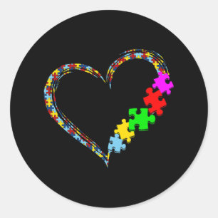 Autism Awareness Love Heart Puzzle Piece Valentine Classic Round Sticker