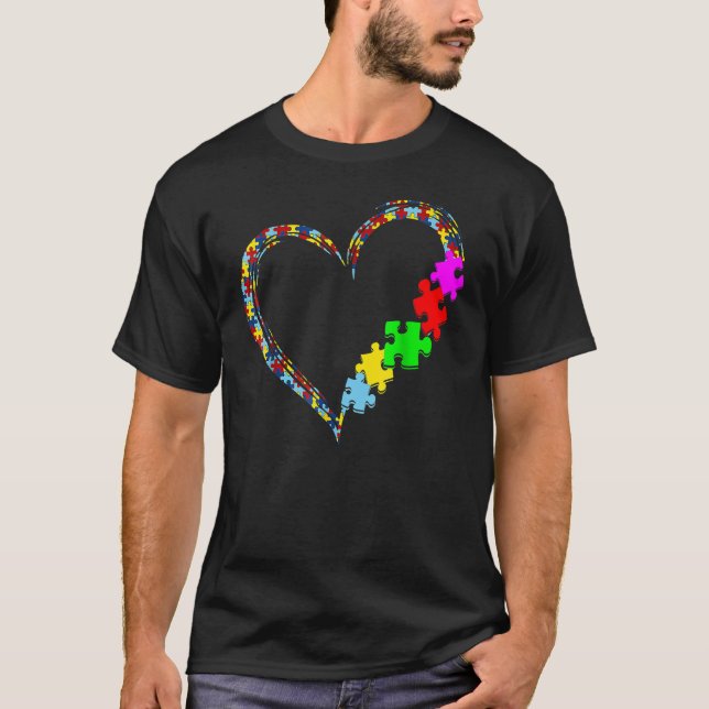 Autism Awareness Love Heart Puzzle Piece Valentine T-Shirt (Front)