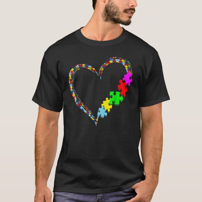 Autism Awareness Love Heart Puzzle Piece Valentine T-Shirt (Front)