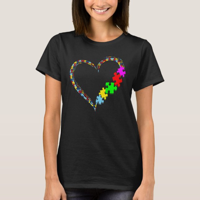 Autism Awareness Love Heart Puzzle Piece Valentine T-Shirt (Front)