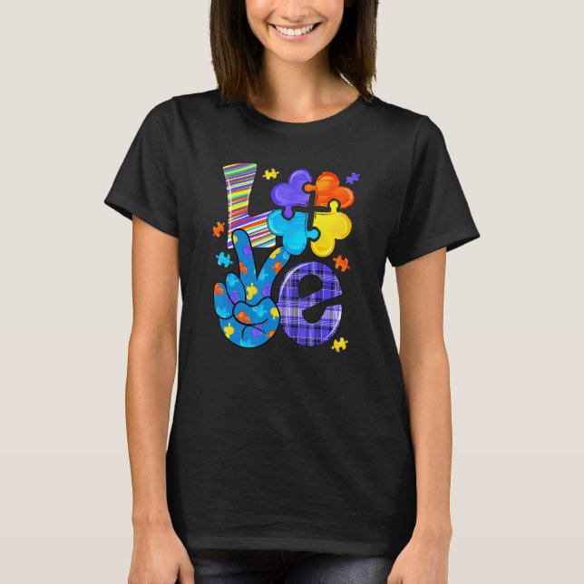 Autism Awareness Love Letter Cute Heart Puzzle Mum T-Shirt (Front)