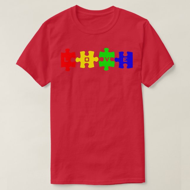 Autism Awareness Love puzzle pieces 2 T-Shirt (Design Front)