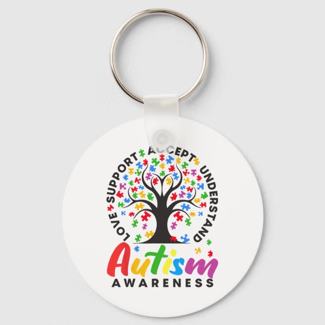 Autism Awareness Love Support Accept Understand Au Key Ring (Front)