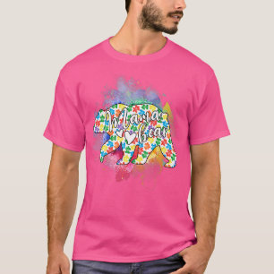 Autism Awareness Mama Bear Mum Grandma Women Mothe T-Shirt
