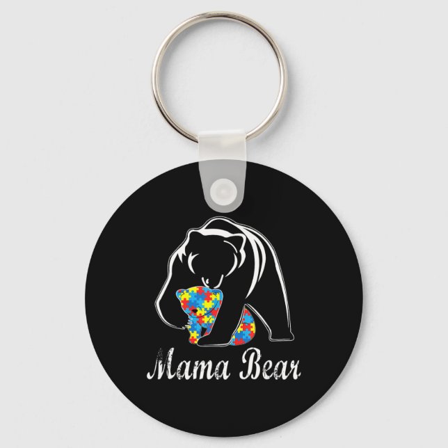 Autism Awareness Mama Bear Support Autistic Adults Key Ring (Front)
