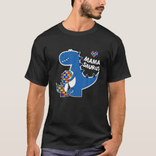 Autism Awareness Mama Saurus Dinosaur Puzzle Match T-Shirt
