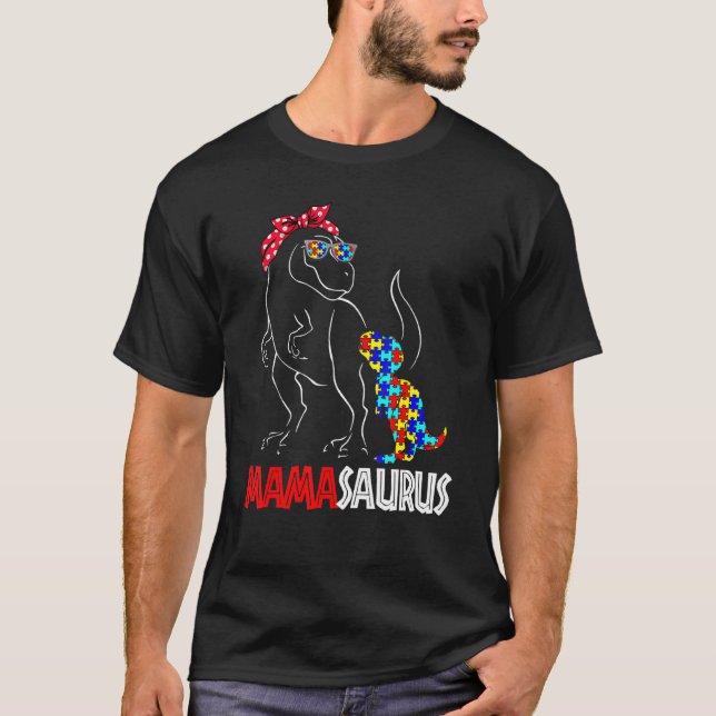 Autism Awareness Mamasaurus Mama Dinosaur Puzzle M T-Shirt (Front)