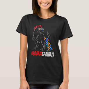 Autism Awareness Mamasaurus Mama Dinosaur Puzzle M T-Shirt