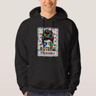 Autism Awareness Mamaw Life Messy Bun Bleached Mot Hoodie