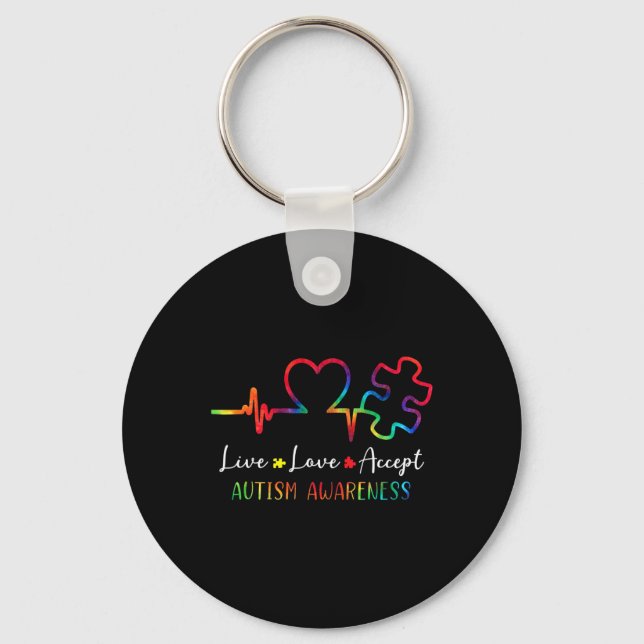 Autism Awareness Men Women Kids Live Love Accept T Key Ring (Front)