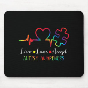 Autism Awareness Men Women Kids Live Love Accept T Mouse Mat
