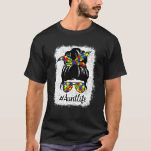 Autism Awareness Messy Bun Autie Aunt Life Girls M T-Shirt