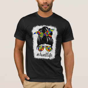 Autism Awareness Messy Bun Autie Aunt Life Girls M T-Shirt