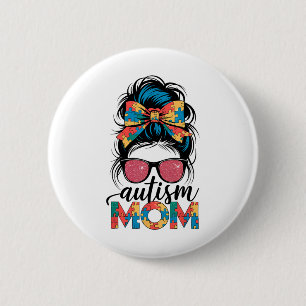 Autism Awareness Messy Bun Autism Mum Coquette Bow 6 Cm Round Badge