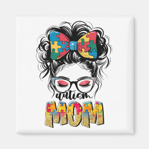 Autism Awareness Messy Bun Autism Mum Coquette Bow Magnet