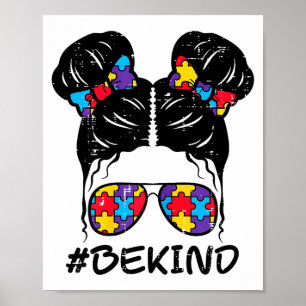 Autism Awareness Messy Bun Be Kind Puzzle Girls Ki Poster