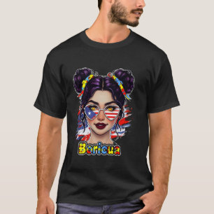 Autism Awareness Messy Bun Boricua Latina Boys Gir T-Shirt