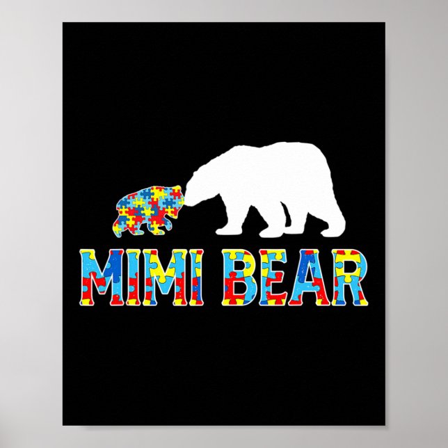 Autism Awareness Mimi Bear Puzzle Support Autistic Poster (Front)