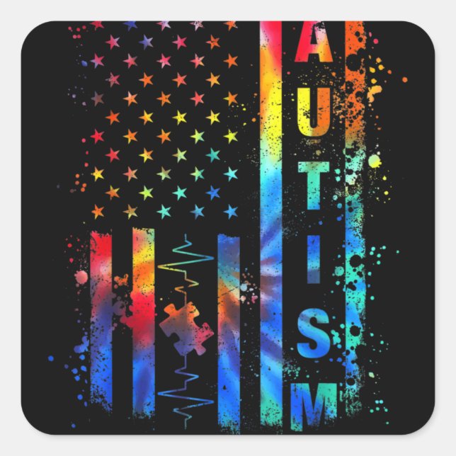 Autism Awareness Month American Flag Mom Dad Square Sticker (Front)