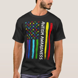 Autism Awareness Month American USA Flag Men Women T-Shirt