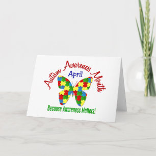 AUTISM AWARENESS MONTH APRIL Puzzle Butterfly Card