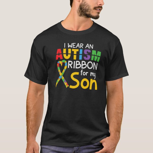 Autism Awareness Month Autistic Family Ribbon Grap T-Shirt (Front)