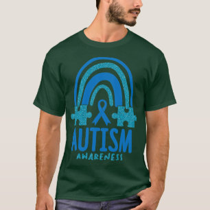 Autism Awareness Month Blue Rainbow Puzzle Pieces T-Shirt