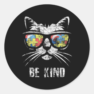 Autism Awareness Month Cat Autism Mum Dad Vintage  Classic Round Sticker