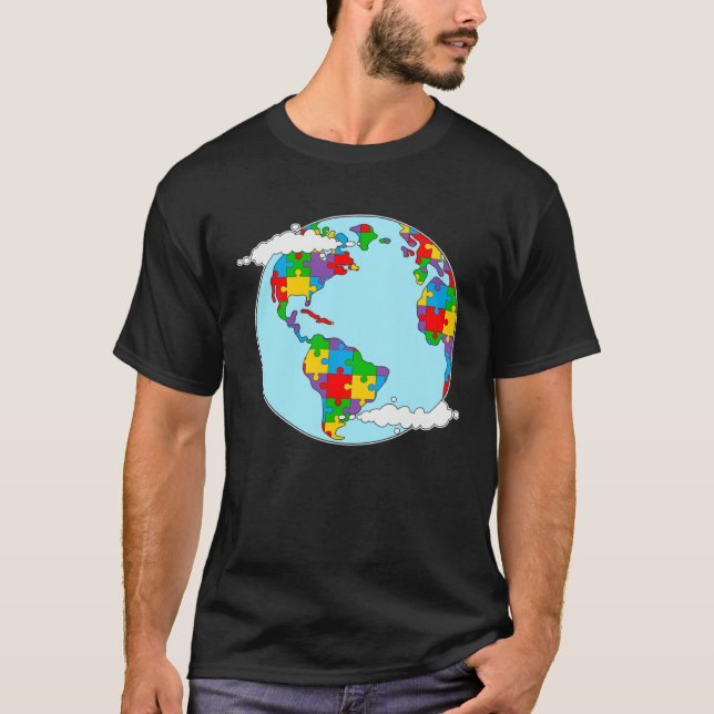 Autism Awareness Month Earth Day 2023 Puzzle Piece T-Shirt (Front)