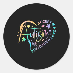 Autism Awareness Month Heart Love Accept Adapt Adv Classic Round Sticker