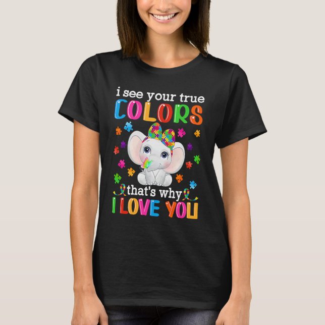 Autism Awareness Month Mama Papa Elephant Love Nee T-Shirt (Front)
