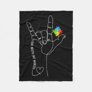 Autism Awareness Month Need No Words Asl Sped Teac Fleece Blanket