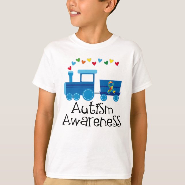Autism Awareness Month Puzzle Ribbon Train T-Shirt (Front)