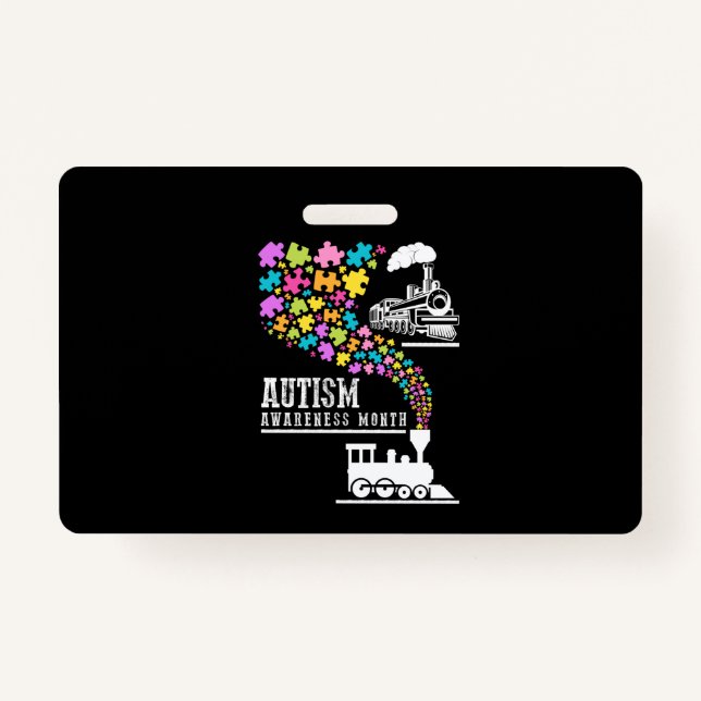 Autism Awareness Month Puzzles Train T-shirt ID Badge (Front)