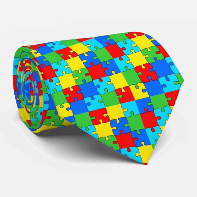 Autism Awareness Month Rainbow Puzzle Tie (Rolled)