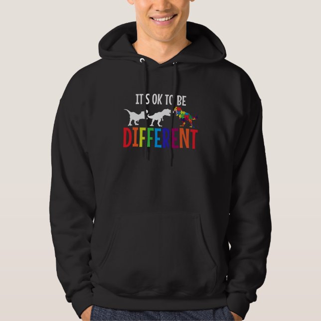 Autism Awareness Month Rex Puzzle Dino Neurodivers Hoodie (Front)