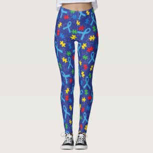 Autism Awareness Month Ribbon Puzzle Pattern Leggings
