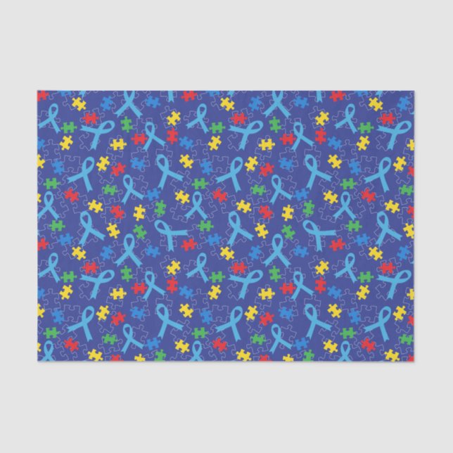 Autism Awareness Month Ribbon Puzzle Pattern Tissue Paper (Front)