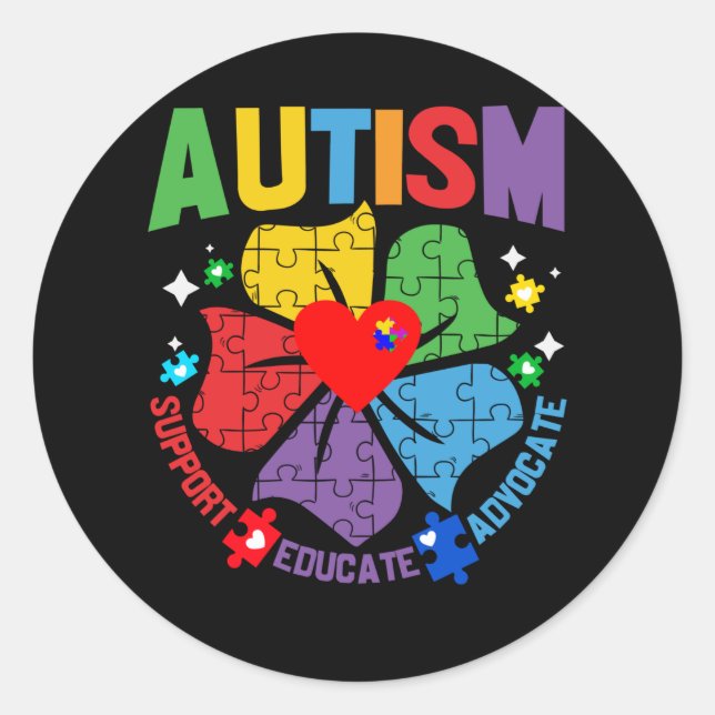 Autism Awareness Month Support Educate Advocate Classic Round Sticker (Front)