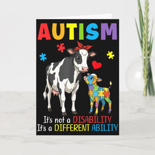 Autism Awareness Mother Cow Different Ability Puzz Card (Front)