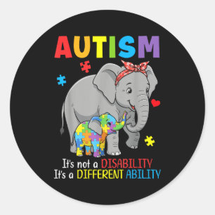 Autism Awareness Mother Elephant Different Ability Classic Round Sticker