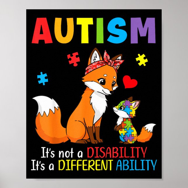 Autism Awareness Mother Fox Different Ability Puzz Poster (Front)